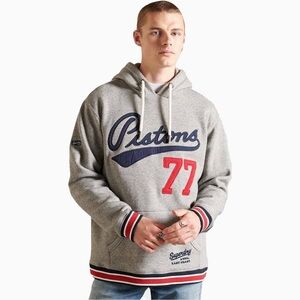 Superdry Gray Collegiate Hoodie with Red and Navy Details Size Medium